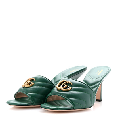 Gucci Nappa Matelasse GG Marmont 75mm Slide Sandals 41 Emerald 4 of 9