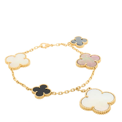 Van Cleef & Arpels 18K Yellow Gold Grey Mother of Pearl Black Onyx 5 Motifs Magic Alhambra Bracelet 1 of 4