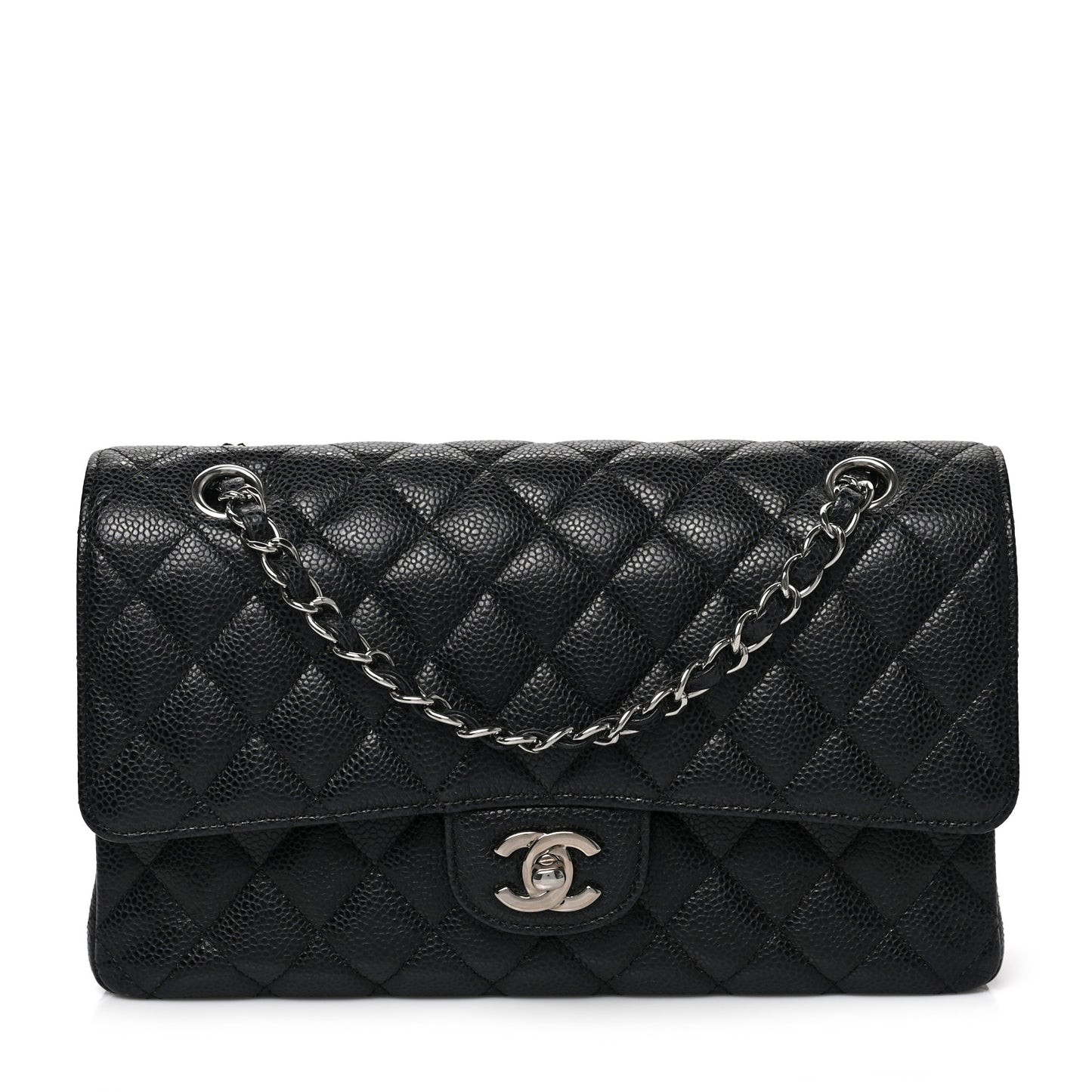 Caviar Quilted Medium Double Flap Black