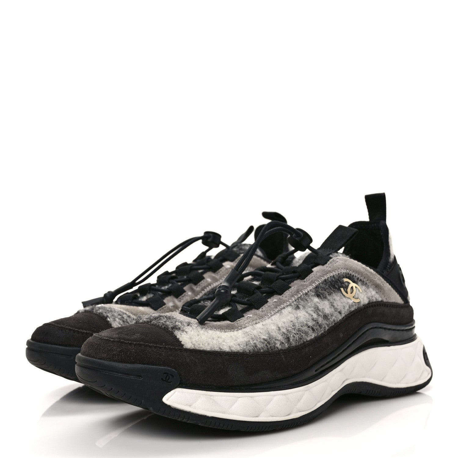 Chanel Fabric Suede Calfskin CC Sneakers 39.5 Gray 3 of 9