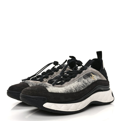 Chanel Fabric Suede Calfskin CC Sneakers 39.5 Gray 3 of 9