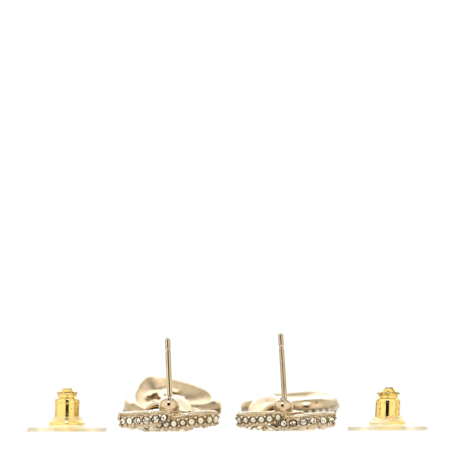 Chanel Pearl Crystal CC Heart Drop Earrings Gold White 3 of 4