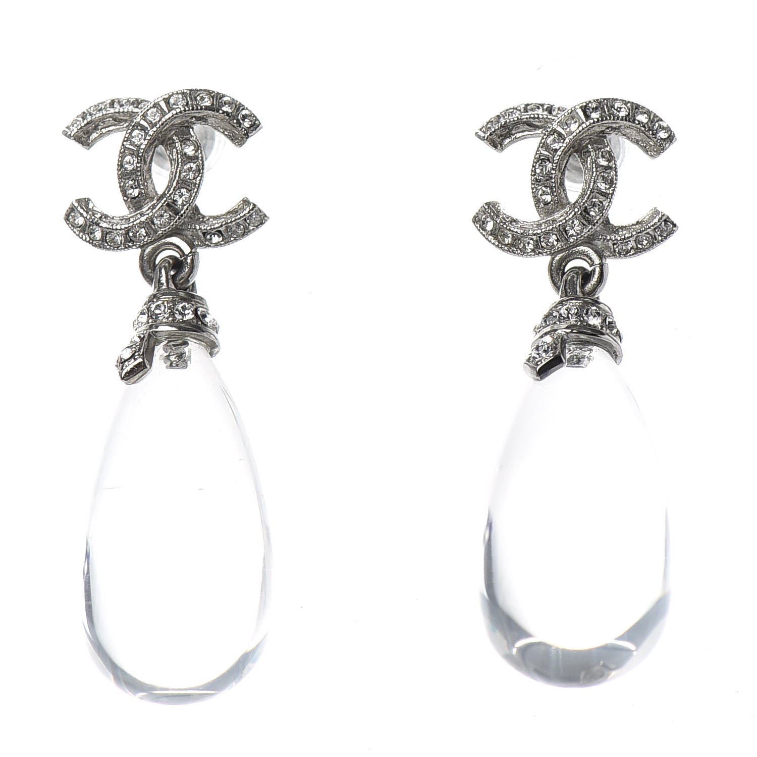 Chanel Ruthenium Crystal CC Drop Earrings Silver 1 of 4
