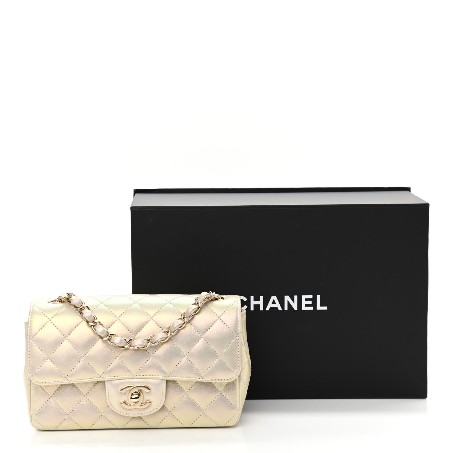 Chanel Iridescent Lambskin Quilted Mini Rectangular Flap Ivory 11 of 11