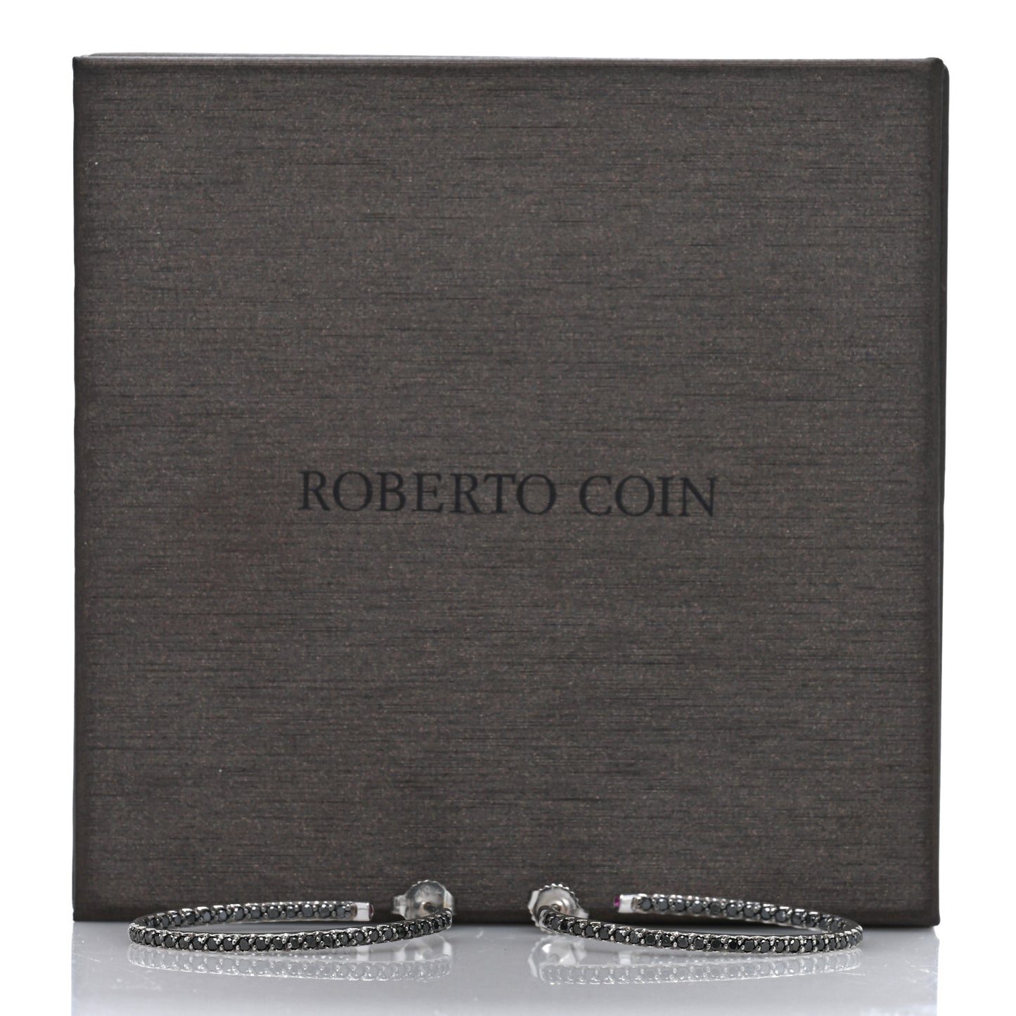 18K White Gold Black Diamond Inside Outside Hoop Earrings