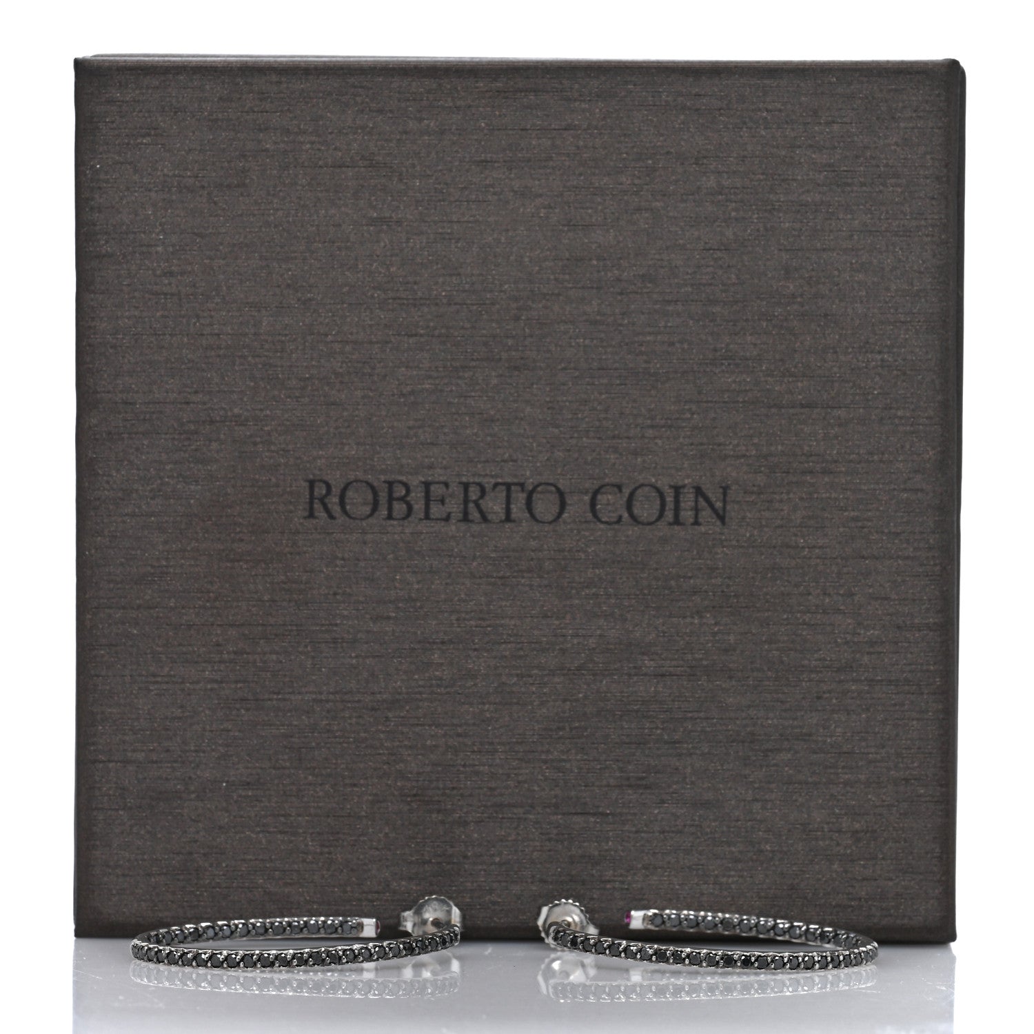 Roberto Coin 18K White Gold Black Diamond Inside Outside Hoop Earrings 5 of 5