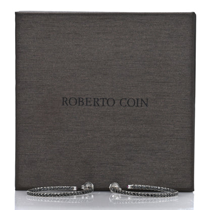 Roberto Coin 18K White Gold Black Diamond Inside Outside Hoop Earrings 5 of 5
