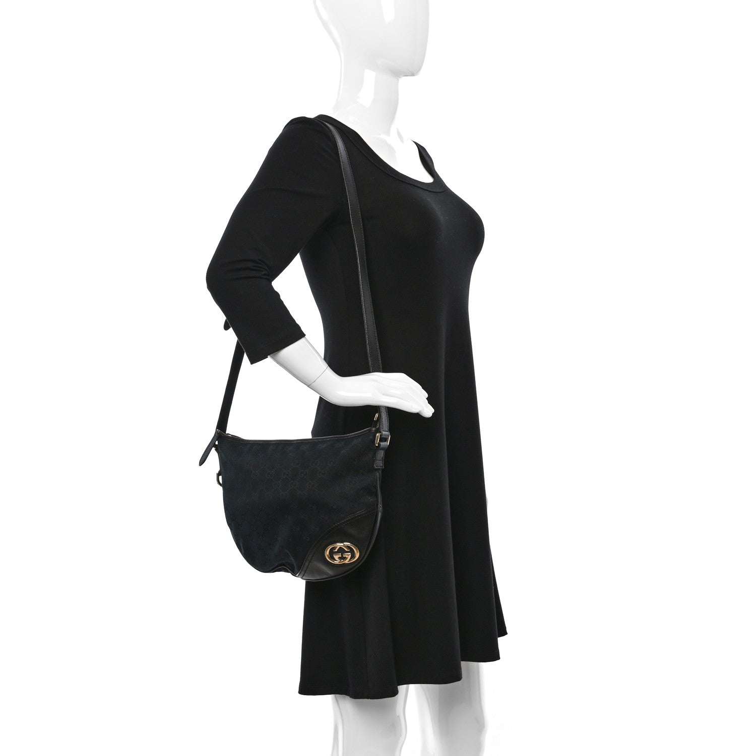 Gucci Monogram Medium New Britt Half Moon Hobo Black 2 of 9