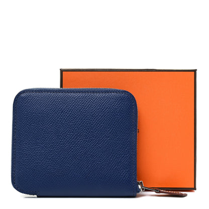 Hermes Epsom Silk'in Compact Wallet Bleu Saphir Bleu Billard Orange Poppy 12 of 12