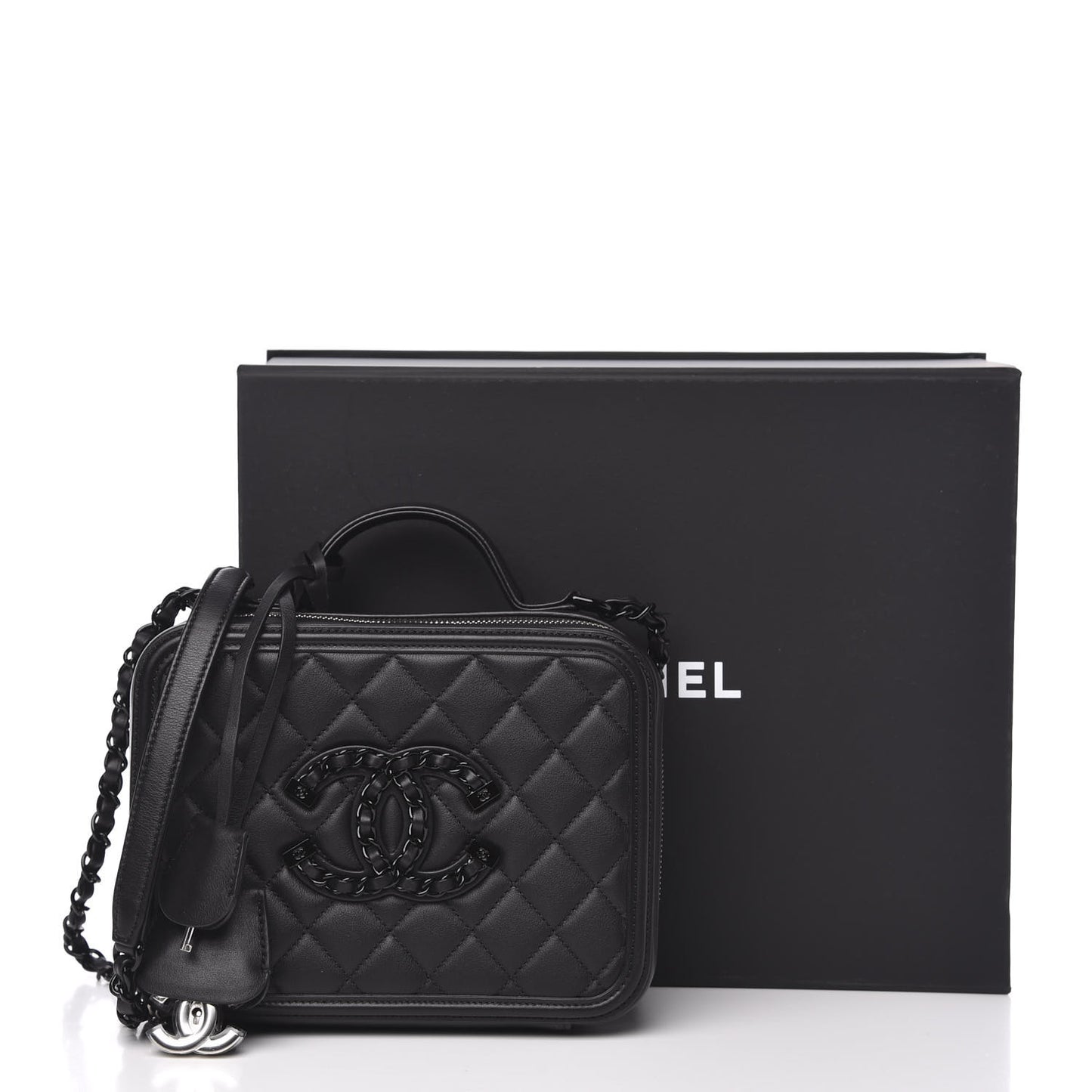 Calfskin Quilted Medium CC Filigree Vanity Case Black