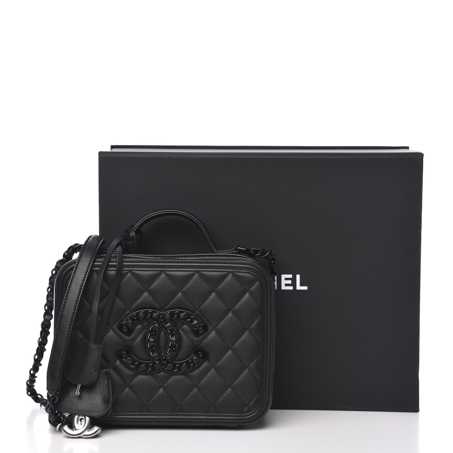 Chanel Calfskin Quilted Medium CC Filigree Vanity Case Black 11 of 11