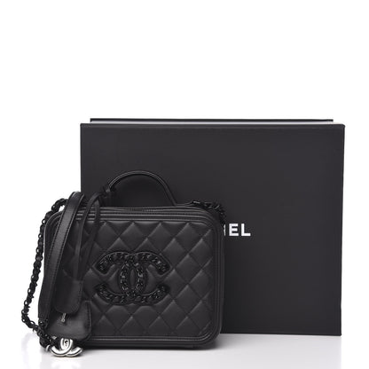 Chanel Calfskin Quilted Medium CC Filigree Vanity Case Black 11 of 11