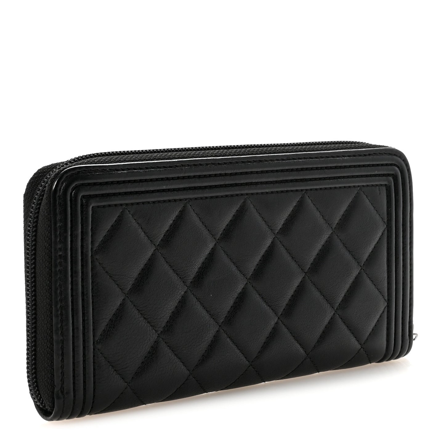Lambskin Quilted Boy Zip Around Wallet Black