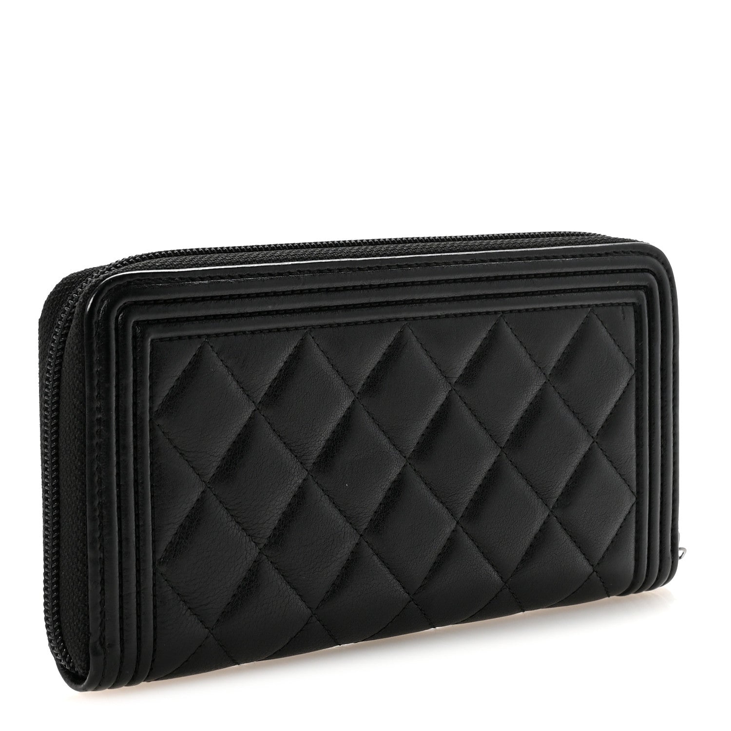 Chanel Lambskin Quilted Boy Zip Around Wallet Black 3 of 9