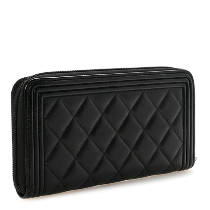 Chanel Lambskin Quilted Boy Zip Around Wallet Black 3 of 9