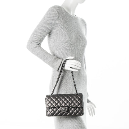 Chanel Metallic Lambskin Quilted Medium Double Flap Dark Grey 2 of 7