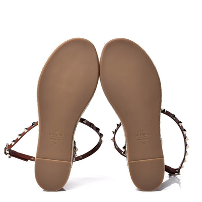 Valentino Garavani Canvas Leopard Print Rockstud Ankle Wrap Espadrille Flatform Sandals 39 Brown 5 of 6