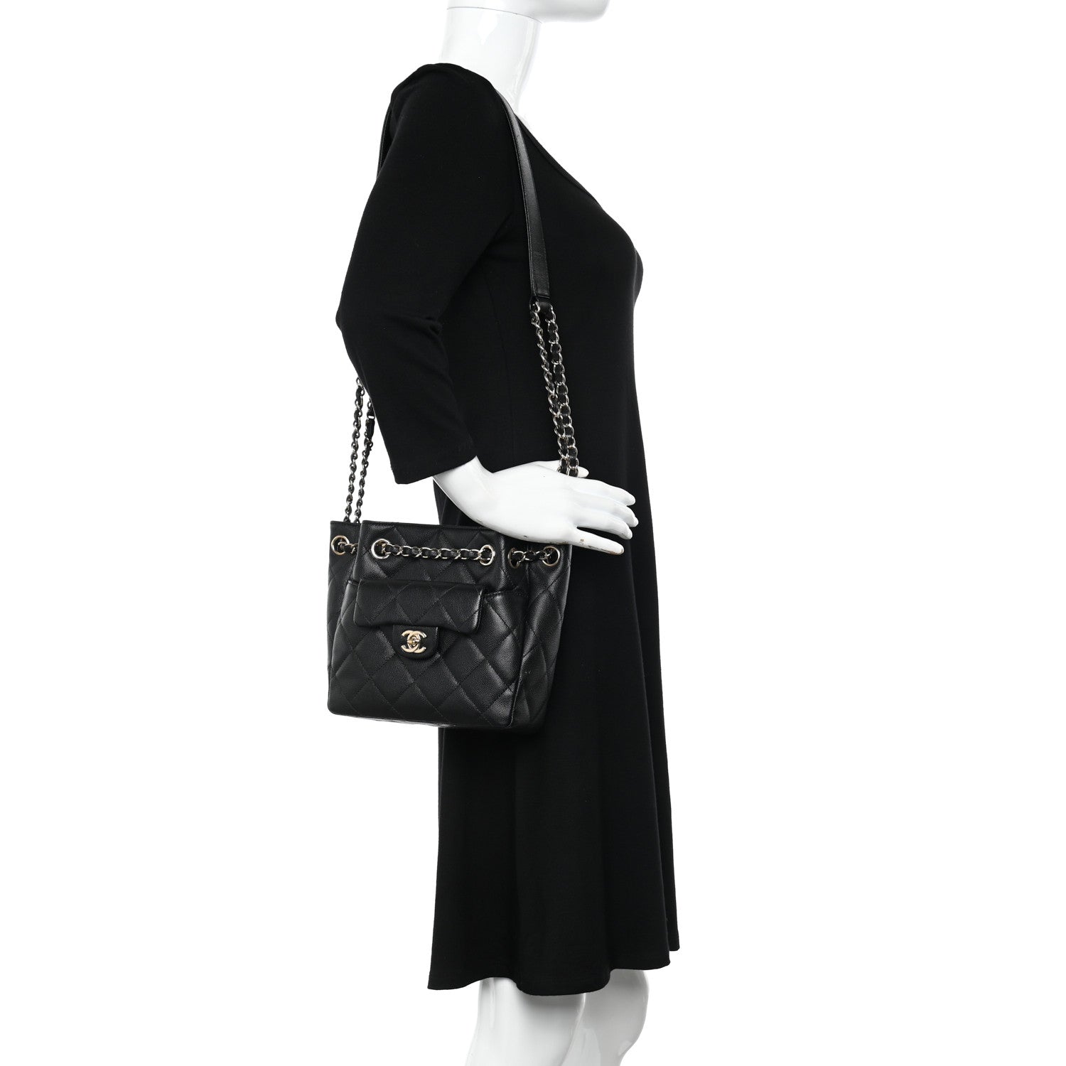 Chanel Caviar Quilted Flap Bucket Bag Black 2 of 11