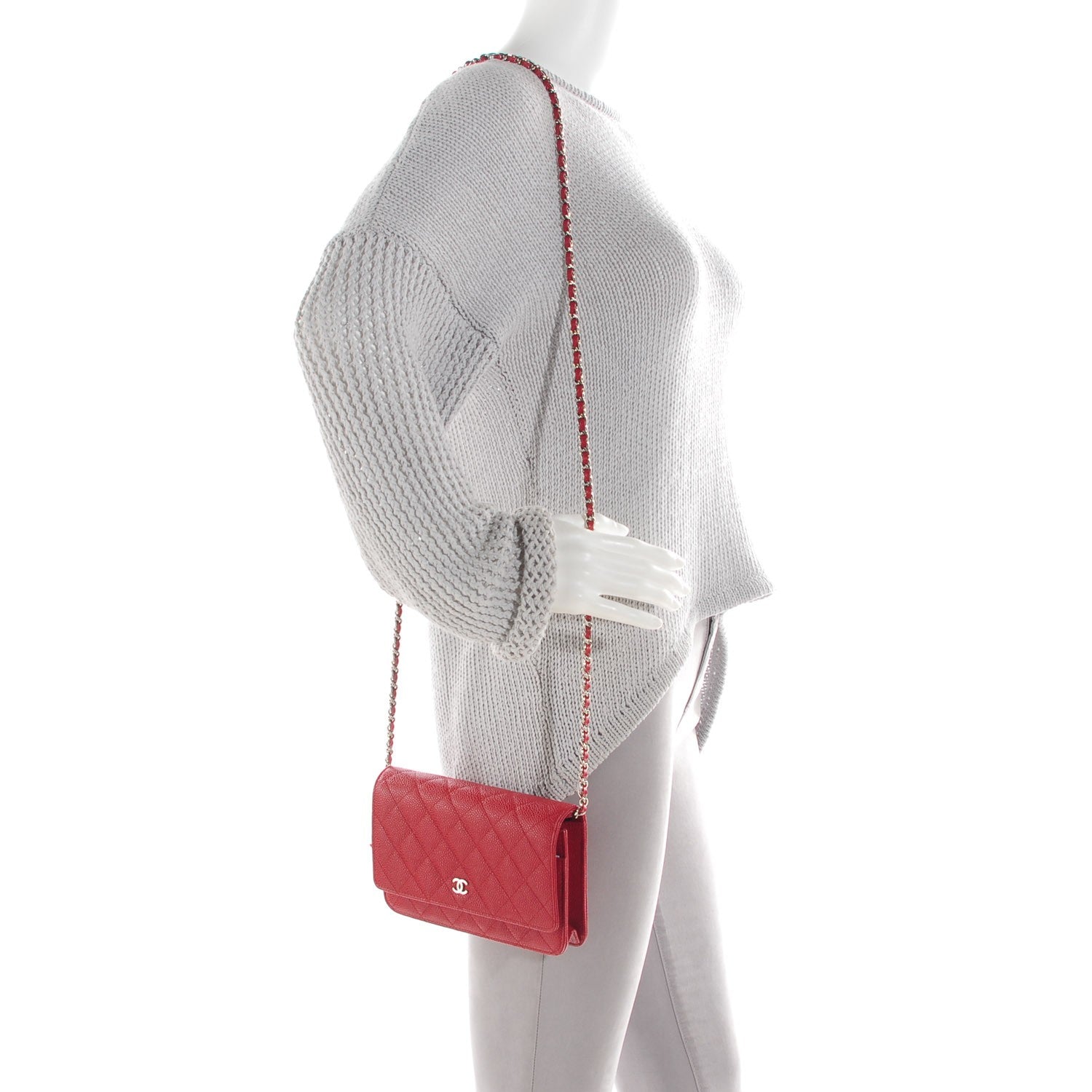 Chanel Caviar Quilted Wallet on Chain WOC Red 2 of 9
