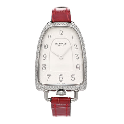 Hermes Stainless Steel Alligator Diamond Bezel 26mm Galop Quartz Watch Braise 1 of 5