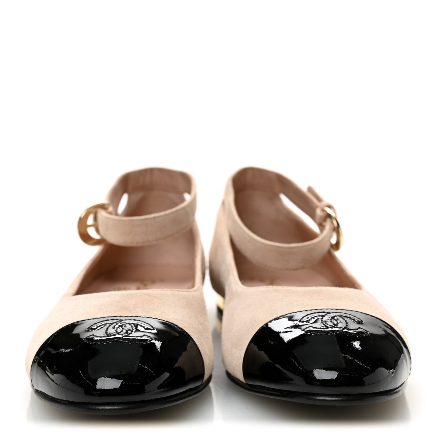 Suede Patent Cap Toe CC Mary Jane Flats 40 Light Pink Black