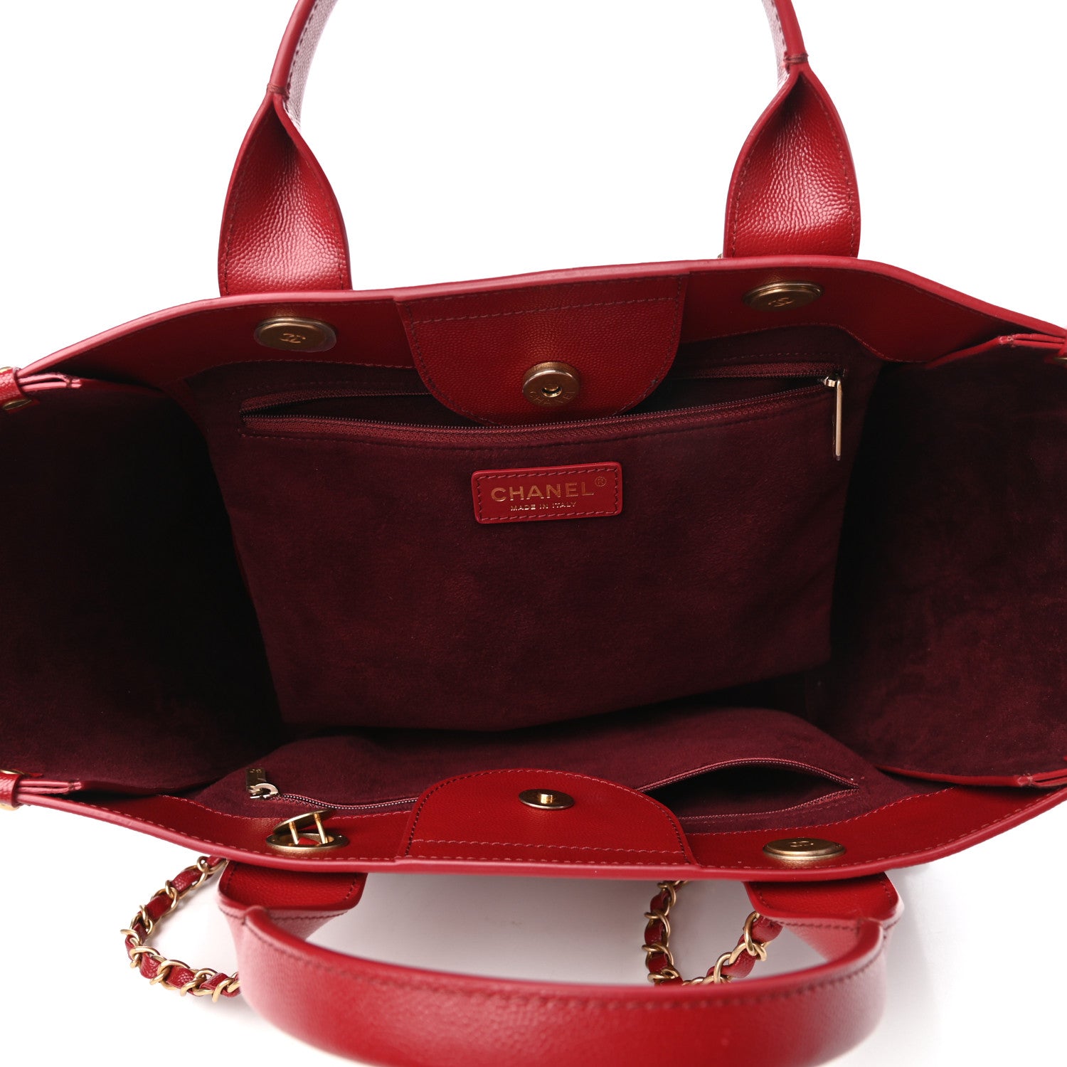 Chanel Caviar Small Studded Deauville Tote Red 5 of 10