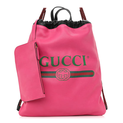 Gucci Grained Calfskin Logo Drawstring Backpack Box Pink Green Black 1 of 10