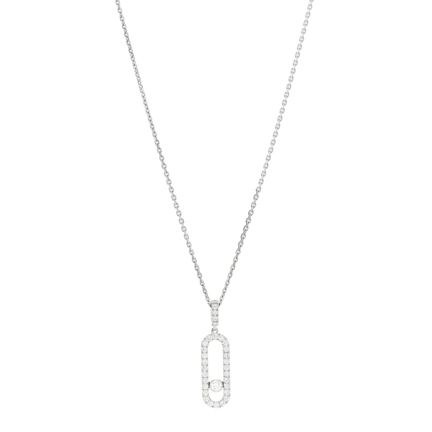 18K White Gold Diamond LM Move Uno Pave Pendant Necklace