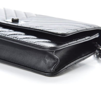 Chanel Aged Calfskin Chevron Quilted Reissue Wallet On Chain WOC So Black 11 of 12