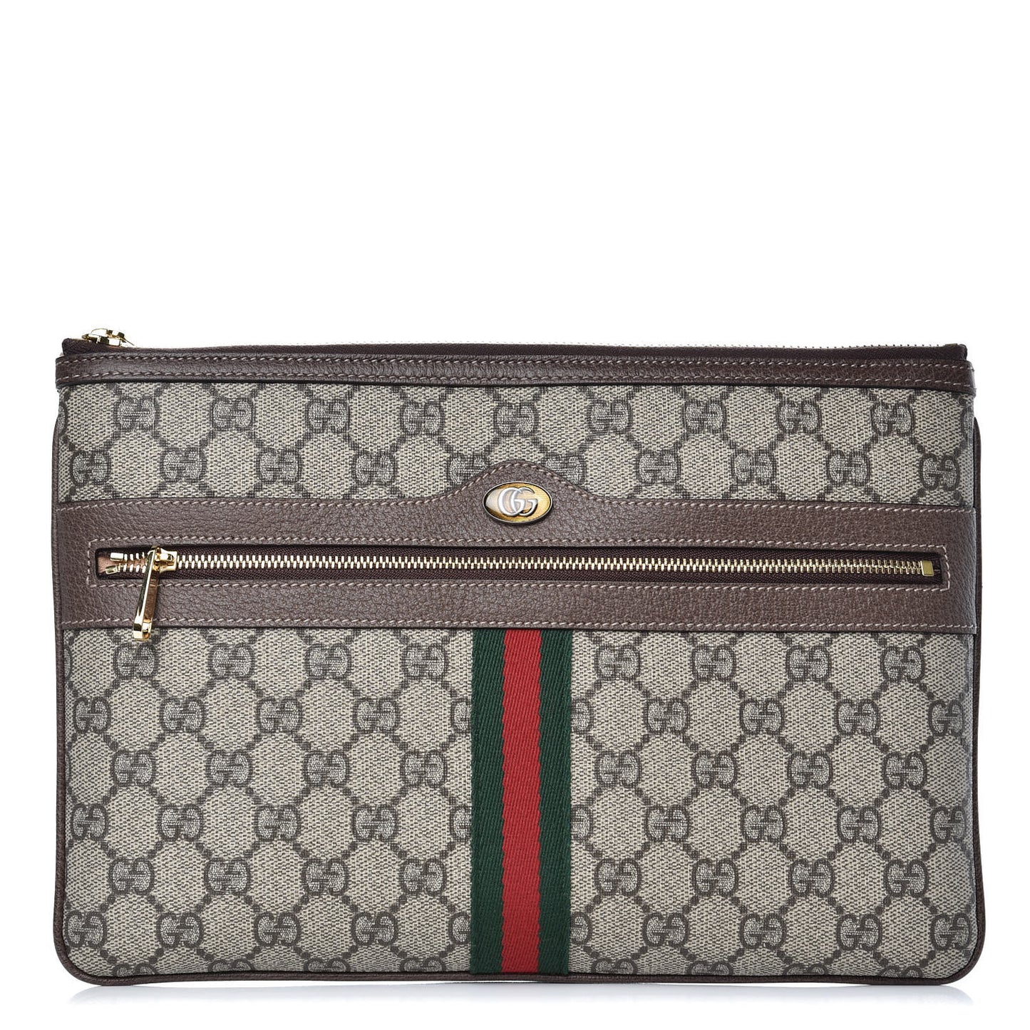 GG Supreme Monogram Large Ophidia Pouch Clutch Brown