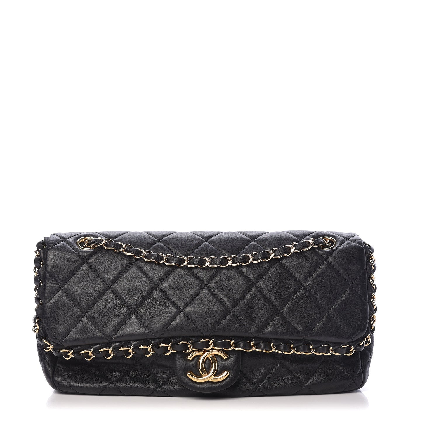 Calfskin Quilted Medium Chain Me Flap Black