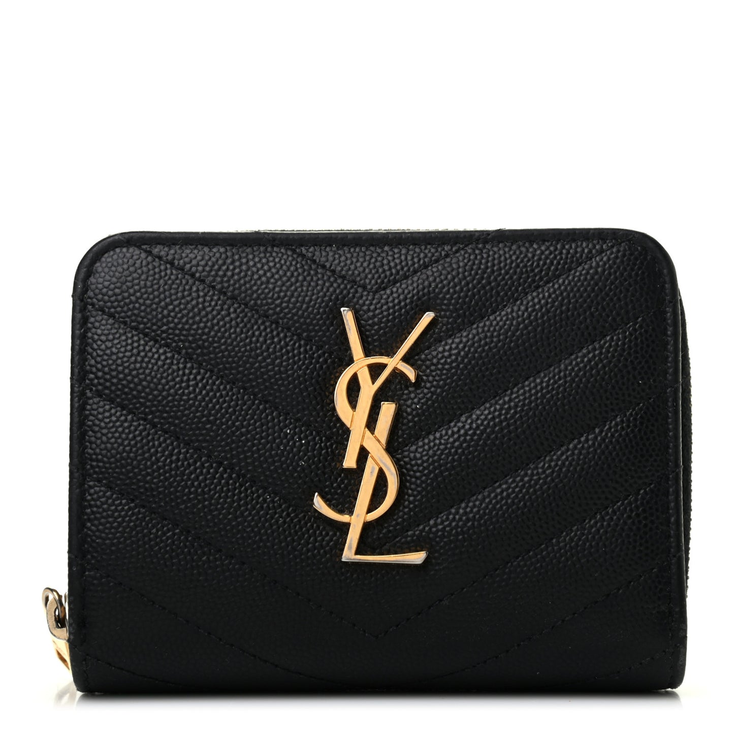 Grain De Poudre Matelasse Chevron Monogram Compact Zip Around Wallet Black