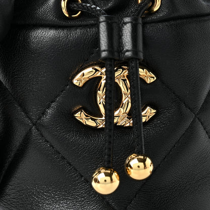 Chanel Calfskin Quilted Mini Drawstring Bucket Bag Black 7 of 9