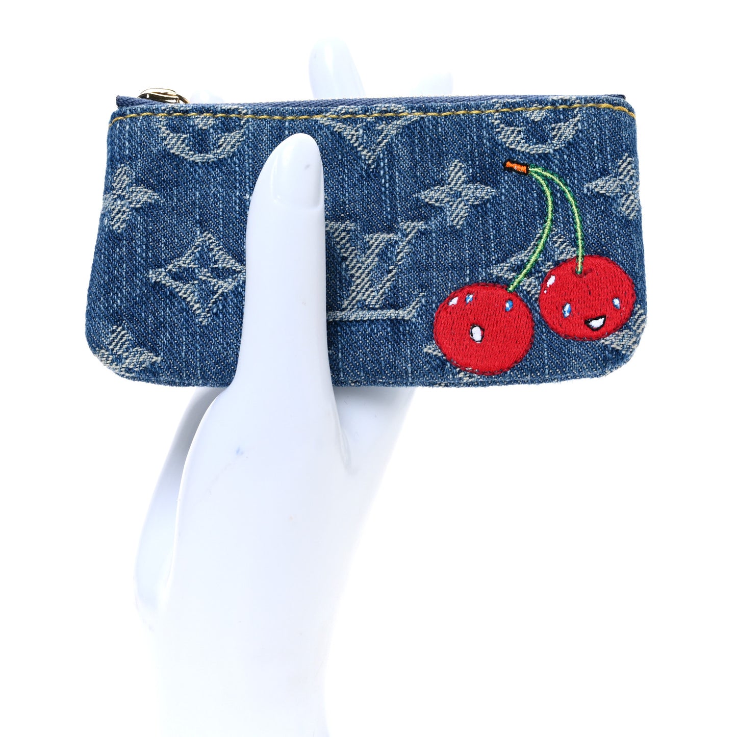 LV X TM Monogram Denim Cerises Key Pouch Blue
