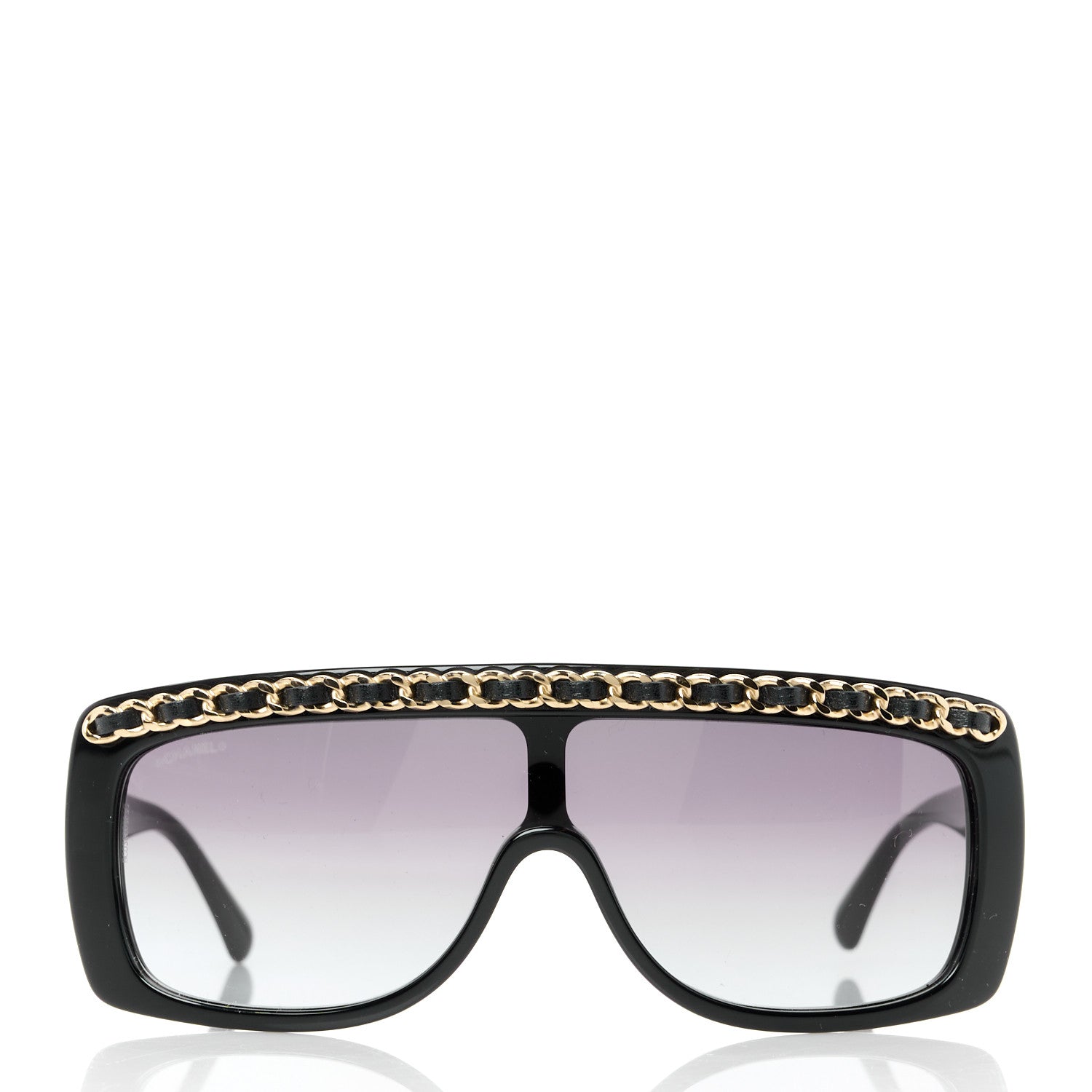 Chanel Lambskin Chain Acetate Shield Sunglasses Black 2 of 8