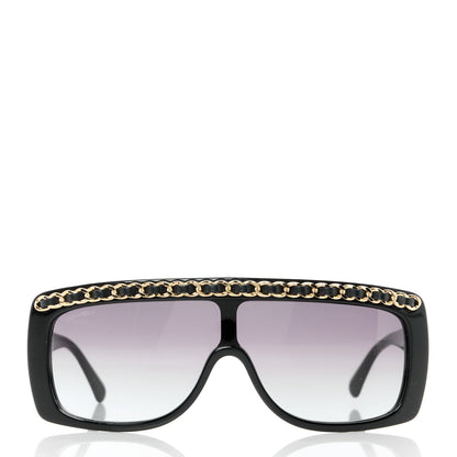 Chanel Lambskin Chain Acetate Shield Sunglasses Black 2 of 8
