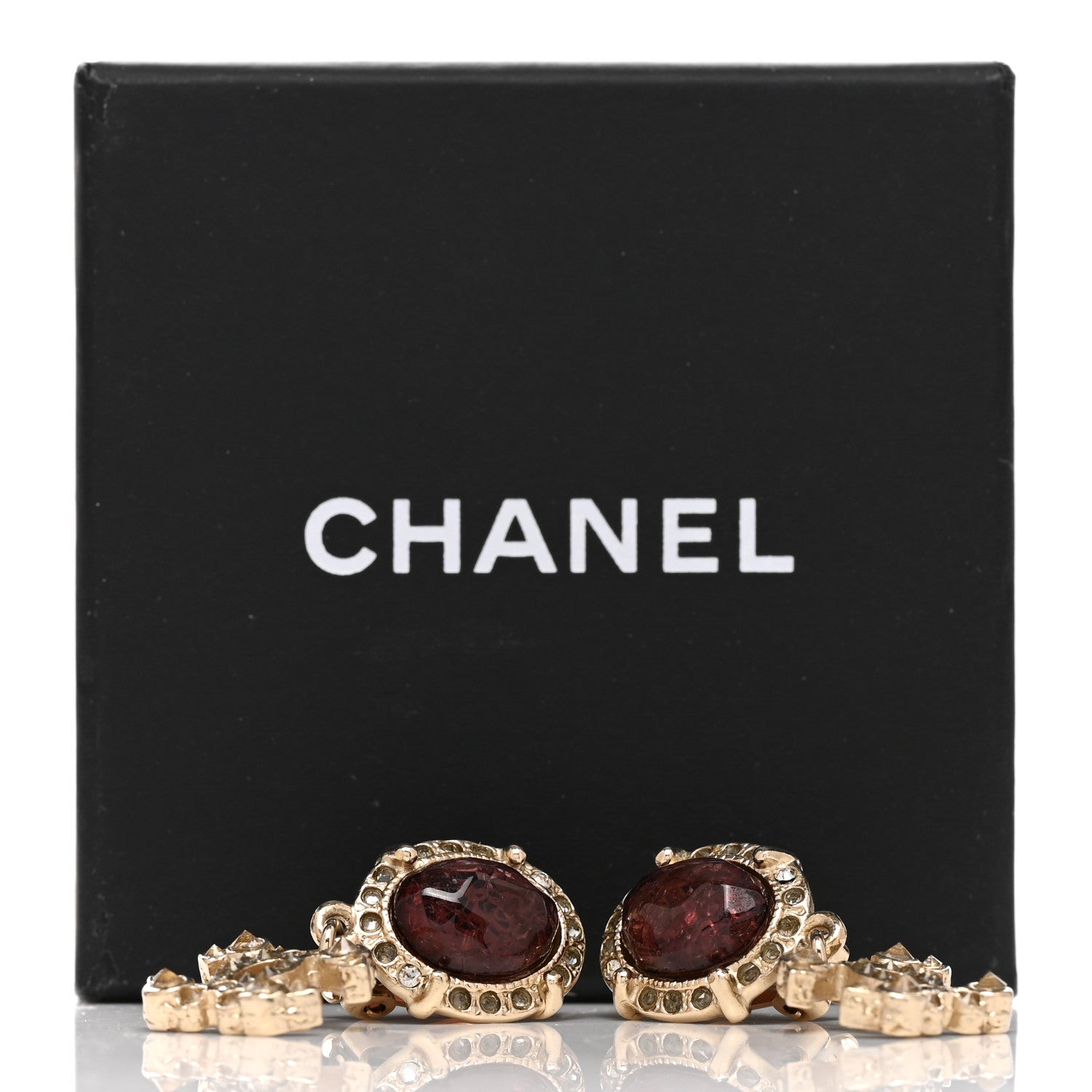 Chanel Crystal CC Drop Earrings Gold Red 5 of 5