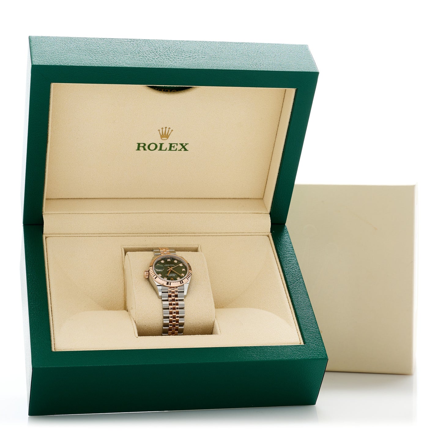 Stainless Steel 18K Everose Gold Diamond 28mm Oyster Perpetual Datejust Watch Green 279171