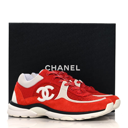Chanel Tweed Suede Felt CC Sneakers 40 Red 9 of 9