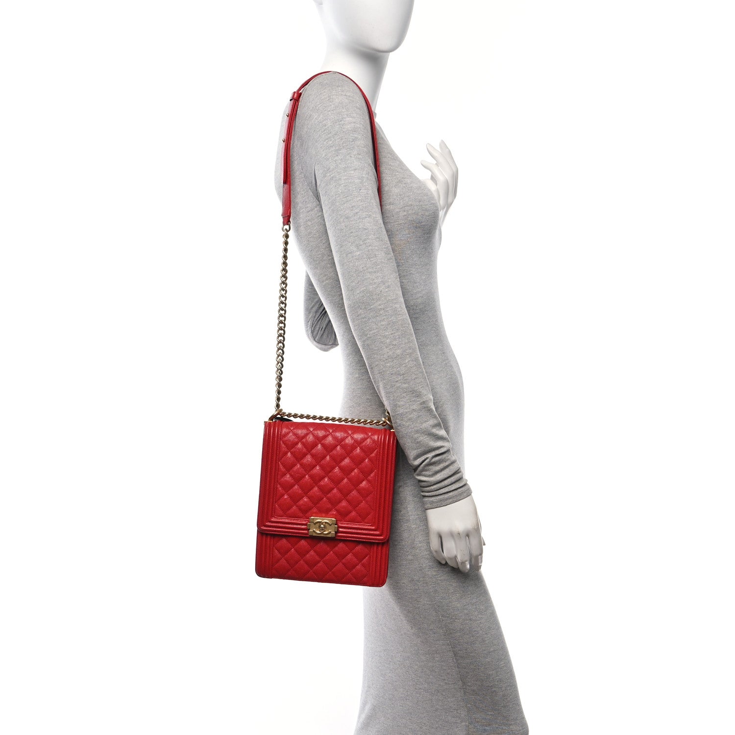 Chanel Caviar Quilted Maxi North South Boy Flap Red 2 of 10