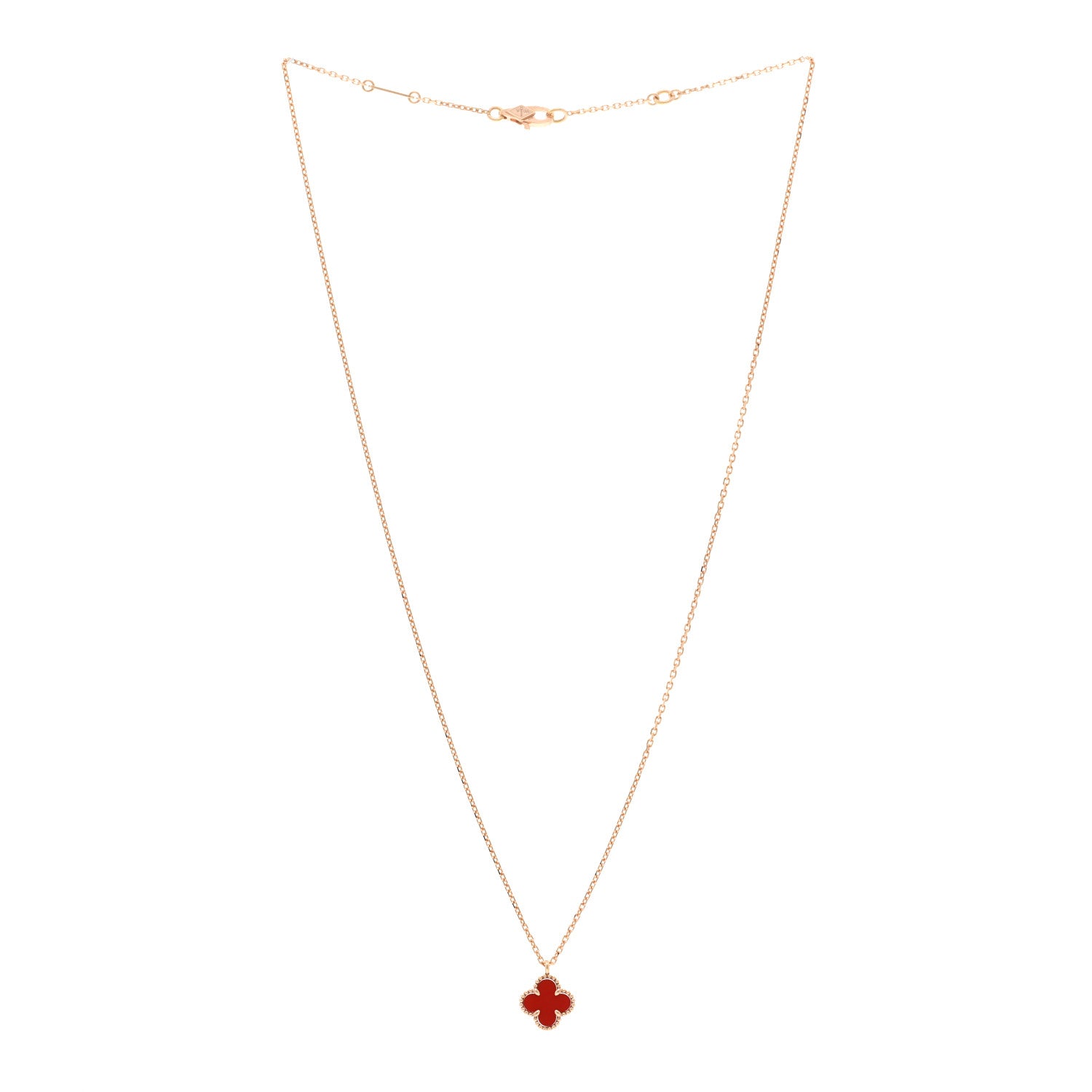 Van Cleef & Arpels 18K Rose Gold Carnelian Sweet Alhambra Pendant Necklace 4 of 5