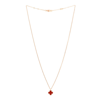 Van Cleef & Arpels 18K Rose Gold Carnelian Sweet Alhambra Pendant Necklace 4 of 5