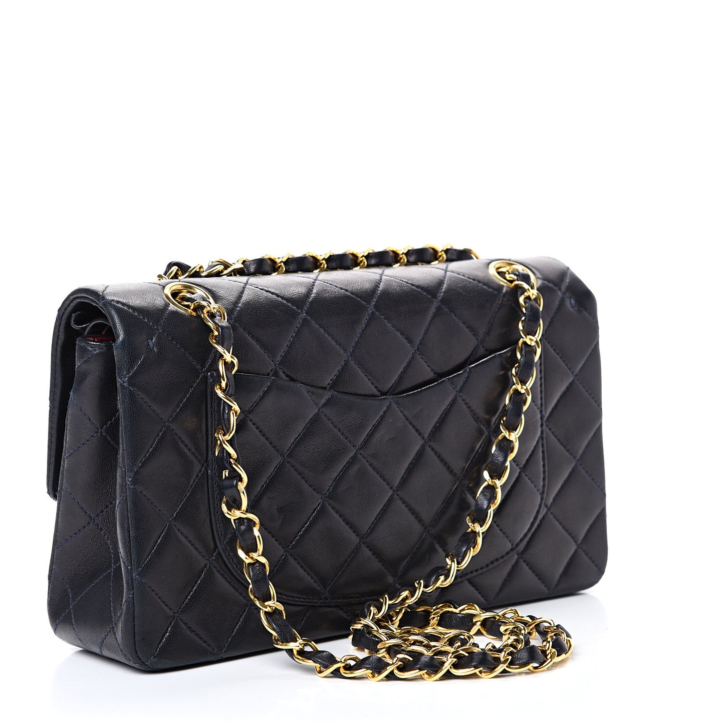 Lambskin Quilted Small Double Flap Navy