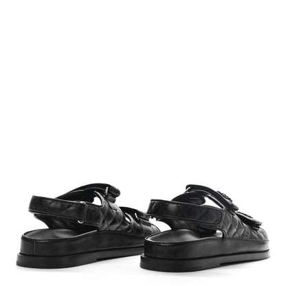 Chanel Lambskin Velcro Dad Sandals 39 Black 3 of 8