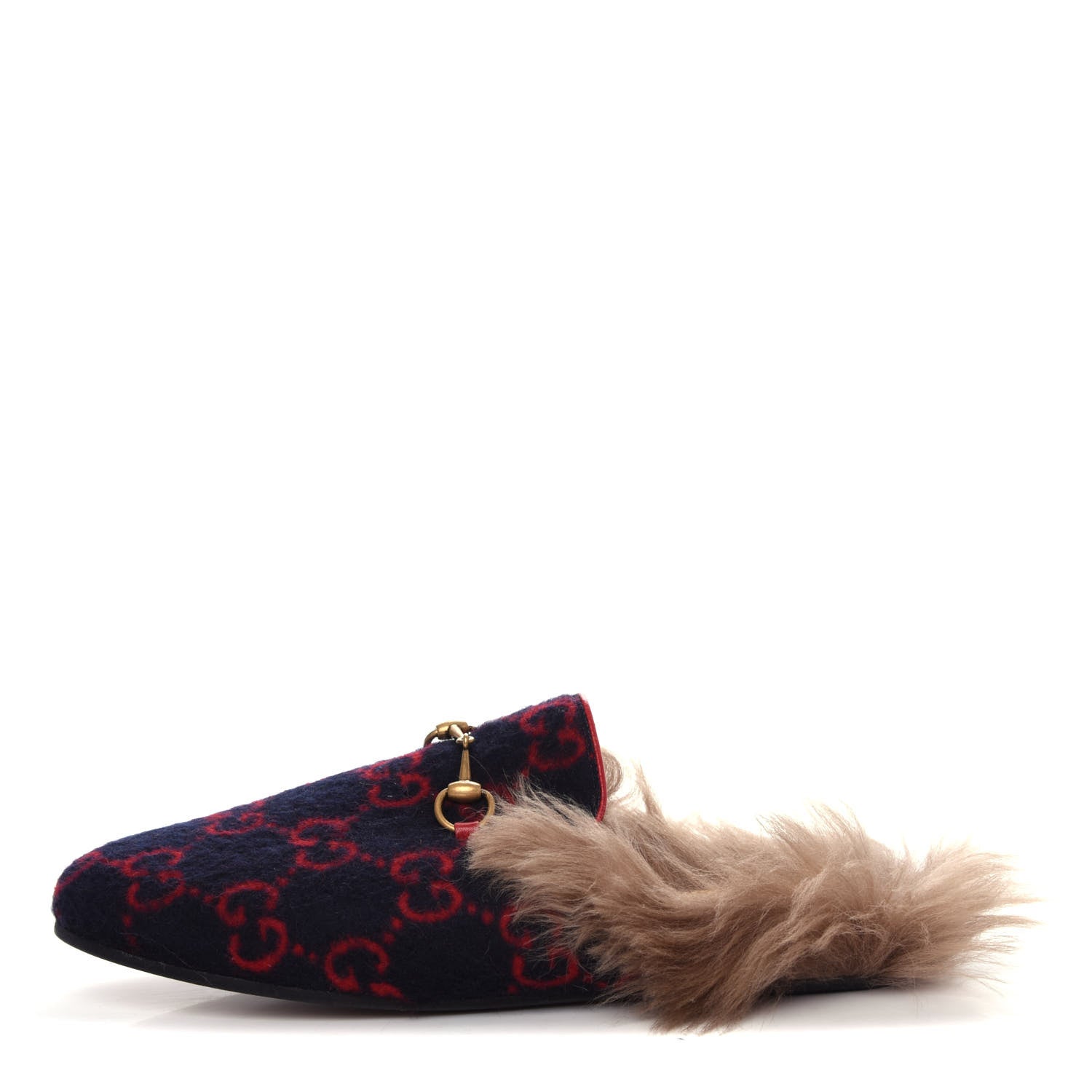 Gucci Covered Wool Big GG Monogram Fur Womens Princetown Slippers 39 Blue Red Butterscotch 1 of 11