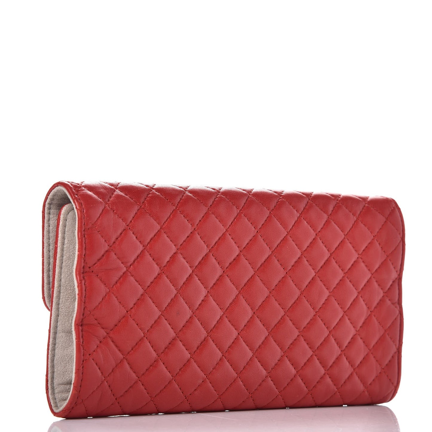 Lambskin Quilted Camellia Tri Fold Jewelry Case Red