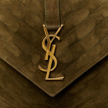Saint Laurent Suede Matelasse Chevron Monogram Medium College Bag Loden Green 9 of 11
