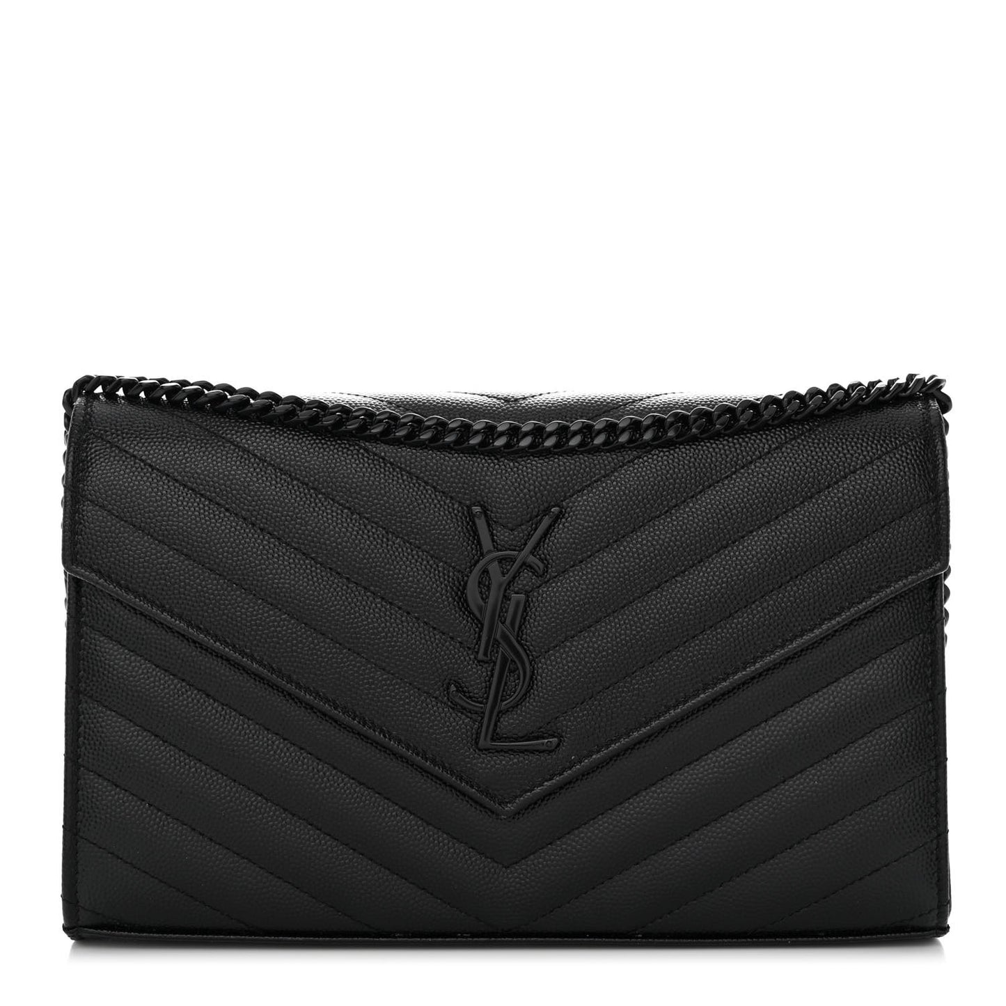 Grain De Poudre Matelasse Chevron Monogram Monochrome Chain Wallet Black