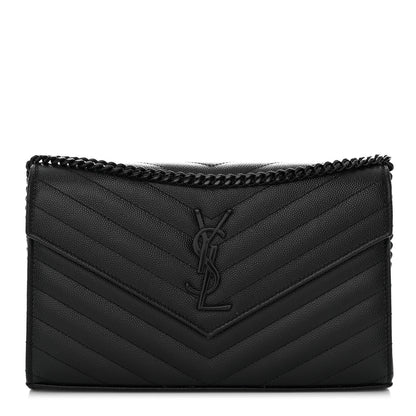 Saint Laurent Grain De Poudre Matelasse Chevron Monogram Monochrome Chain Wallet Black 1 of 9