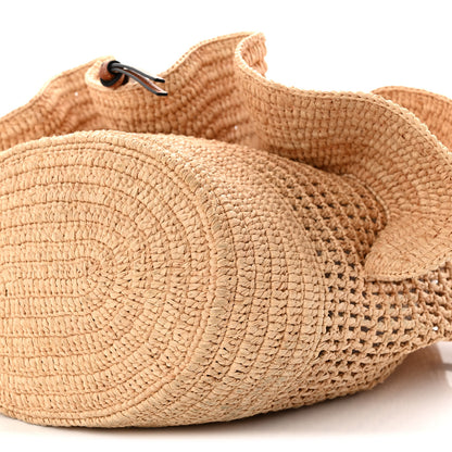 Loewe Raffia Calfskin Paulas Ibiza Balloon Ruffle Basket Tote Bag Natural Tan 9 of 10